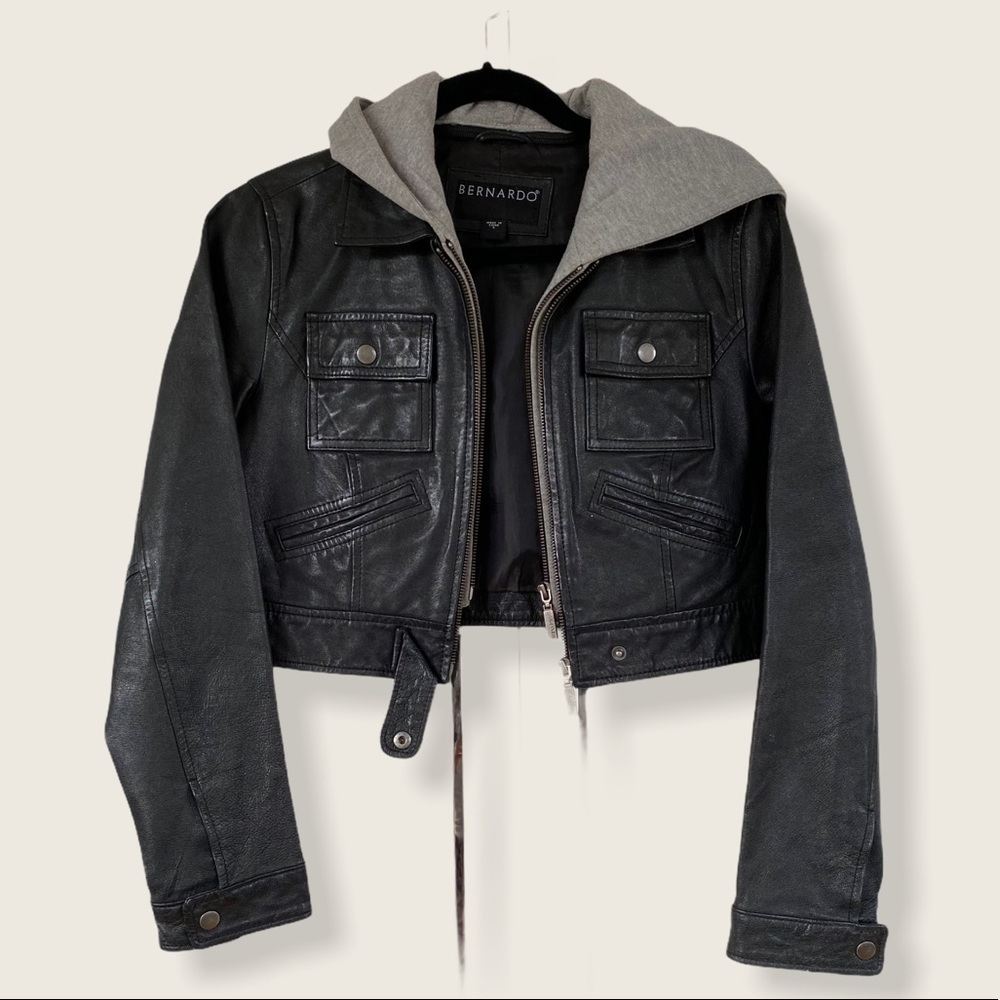 Barnardo Cropped Leather Jacket Size S Black